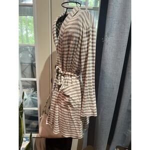 Lauren Ralph Lauren Womens Size Medium Bathrobe Belted Gray White Stripes